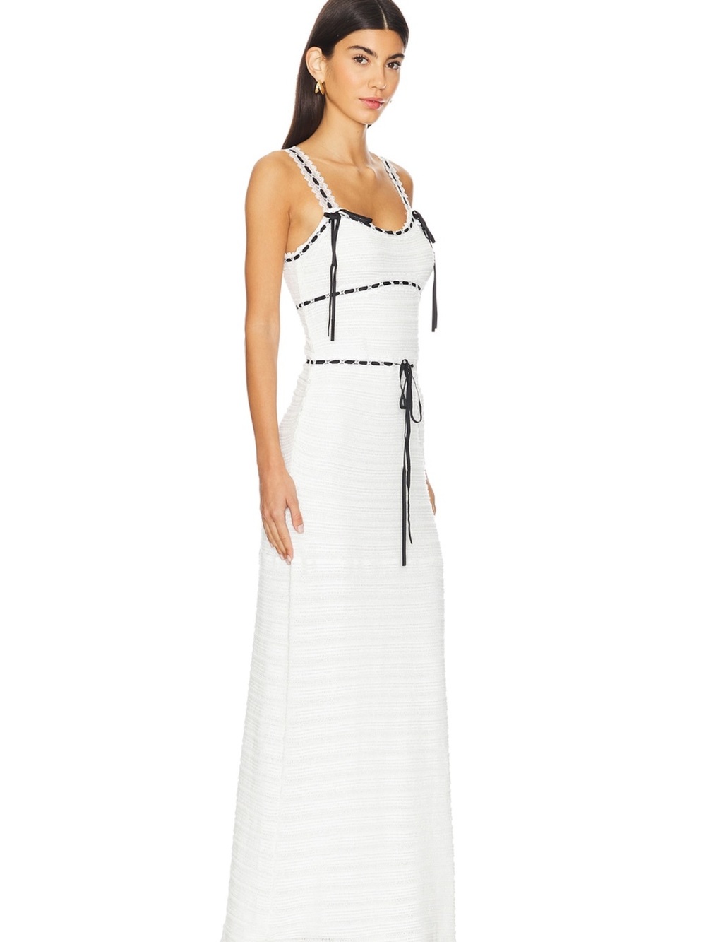 For Love And Lemons White Maxi Dress with Black Trim - Picture 2 of 7